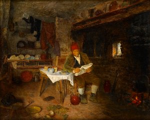 Een rustiek huis: Het nieuws lezen, 1855 door George Hardy