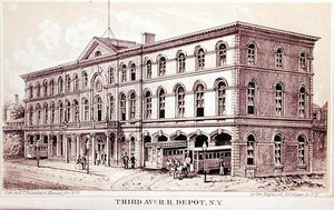 Uitzicht op het Third Avenue Railroad Depot, illustratie voor 