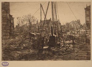 Tafereel in een Nederlandse stad met heistelling op de voorgrond door George Hendrik Breitner