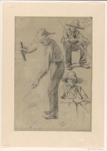 Schetsblad met studies van een tuinman door George Hendrik Breitner