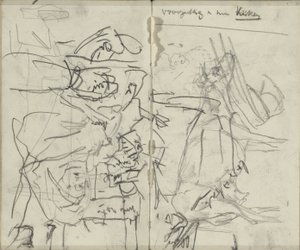 Studieblad met figuren en een koe