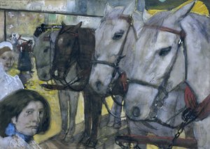 Trampaarden op de Dam te Amsterdam door George Hendrik Breitner