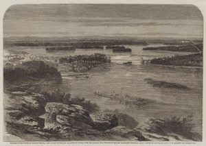 Voortgang van de Prins van Wales in Canada, uitzicht op een deel van de stad en rivier van Ottawa, vanaf de Barrack Hill, de locatie van de nieuwe parlementsgebouwen door George Henry Andrews