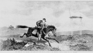 De Amerikaanse Pony Express, onderweg van de Missouri-rivier naar San Francisco