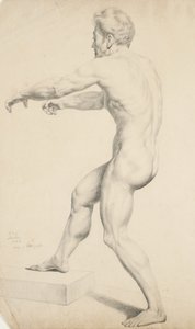 Zonder titel - Mannelijk naakt gekopieerd van een lithografie, 1842 (grafiet op buff papier)