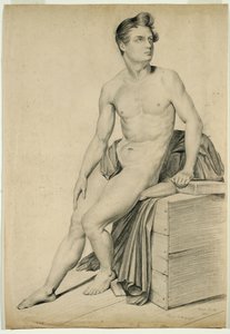 Zonder titel - Mannelijk naakt gekopieerd van een lithografie, 1842 (grafiet op buff papier)
