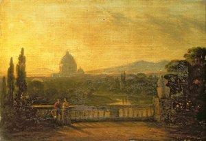 Uitzicht op St. Pieter, Rome vanaf het terras van een villa