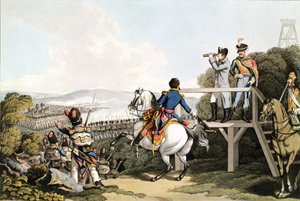 Bonaparte net voor zijn vlucht, bekijkt de aanval van zijn Keizerlijke Garde, Waterloo, 18 juni 1815, gegraveerd door Matthew Dubourg door George Hum