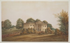 Een Palladiaans tuinhuis in een parkachtig landschap, Delhi, met een koets en ruiters die naderen door George Hutchinson