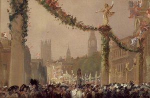 Versieringen in Whitehall voor de kroning van koning George V