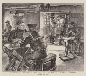 Een schip op het zand, het interieur van het strandhuis, Caister door George Kingston Jones