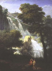 Een Zicht op de Watervallen van Terni met Klassieke Figuren op de Voorgrond door George Knapton