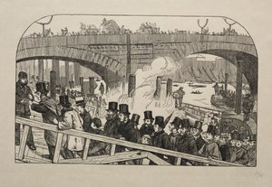 De Levendige Stroom bij London Bridge - Onder de Brug, 1863 door George Louis Palmella Busson Du Maurier