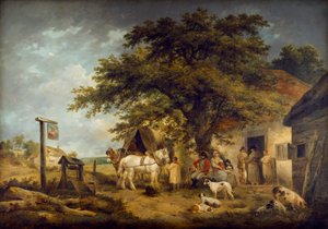 Een pauze van een soldaat en zijn familie, ca. 1795-ca. 1800 door George Morland