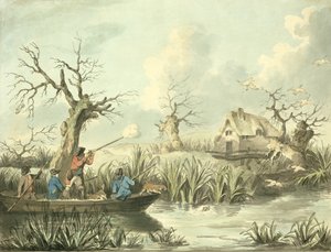 Eendenjacht, geëtst door Thomas Rowlandson (1756-1827), uitgegeven door J. Harris, 1789 (gekleurde ets) door George Morland