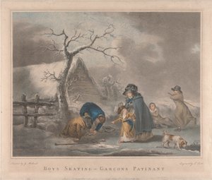Set van Vier: Jongens aan het Schaatsen door George Morland