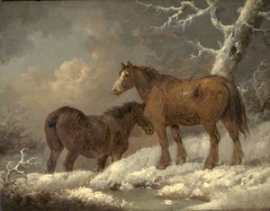 Twee paarden in de sneeuw door George Morland