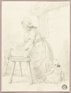 Vrouw die kleren wast door George Morland