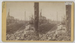 Stereografisch uitzicht op Clark Street na de brand van Chicago in 1871 door George N. Barnard