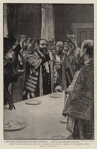 Na de proclamatie van de koning, drinken op de gezondheid van Zijne Majesteit in het Mansion House door George Percy Jacomb Hood