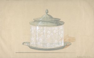 Ontwerp voor een glazen doos met een zilveren basis en deksel, 1820-65 door George Richards Elkington