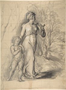 Hagar en Ismaël in de wildernis (recto); twee portretstudies van de vrouw van de kunstenaar en een studie van een been en romp (verso) door George Richmond