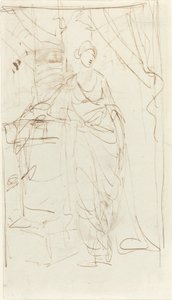 Een Elegante Dame in Klassieke Kleding [recto] door George Romney