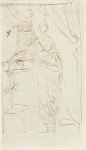 Een elegante dame in klassieke kleding [voorkant] door George Romney