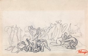 Groep figuren, mogelijk spelende vrouwen en kinderen door George Romney
