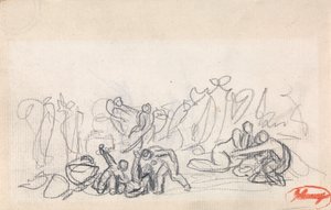 Groep figuren, mogelijk spelende vrouwen en kinderen door George Romney