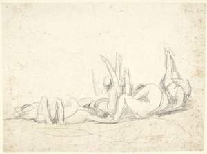 Groep lijdende figuren op de grond  (schets voor ‘Howard bezoekt gevangenissen’) door George Romney