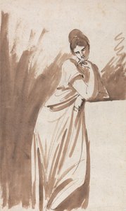 Dame die op een sokkel leunt (mogelijk een schets voor „Miss Woodley”)