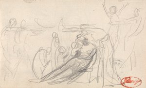 Liggende figuur met kinderen en andere figuren door George Romney