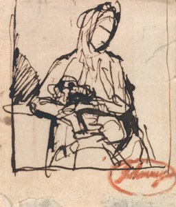 Zittende vrouw: Mogelijk Mrs. Harris door George Romney