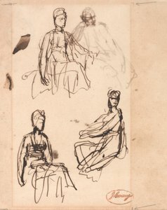 Zittende vrouw: Drie studies door George Romney