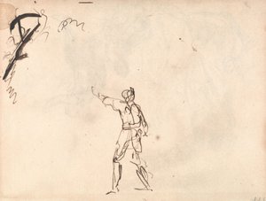 Staand figuur met opgeheven arm, mogelijk Macbeth