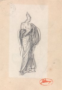 Staande vrouw met klassiek gordijn door George Romney