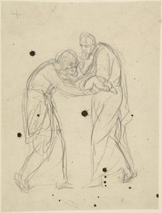 Staande mannelijke en vrouwelijke figuren die een baby vasthouden door George Romney