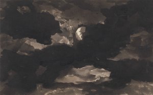 Studie van een bewolkte hemel met maanlicht