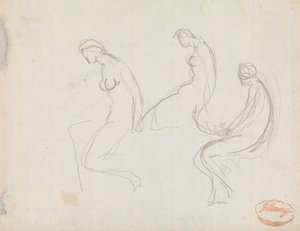 Drie studies van een zittende vrouw door George Romney