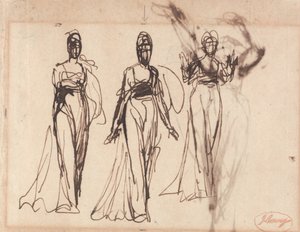 Drie studies van een staande vrouw, mogelijk Lady MacBeth