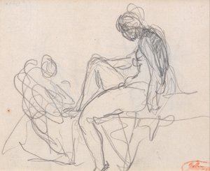 Twee figuren: Waarschijnlijk voor het bad van Diana door George Romney