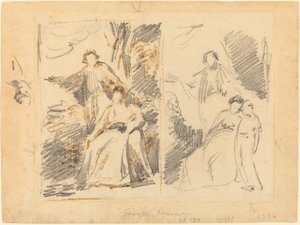 Twee Studies voor een Portret van de Familie Warren door George Romney