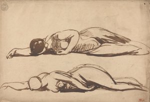 Twee studies van een liggende vrouw, mogelijk Sint-Cecilia door George Romney