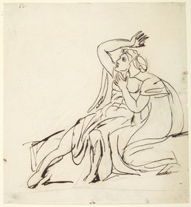 Twee zittende figuren; achterzijde: studiecomposities met drie figuren door George Romney