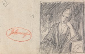 Vrouw rust met haar hoofd op een gebogen arm door George Romney
