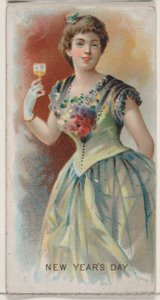 Nieuwjaarsdag, Verenigde Staten, uit de Feestdagenserie N80 voor Duke sigarettenmerk, 1890