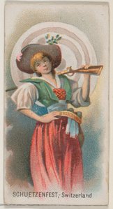 Schuetzenfest, Zwitserland, uit de serie Holidays N80 voor Duke sigaretten, 1890 door George S. Harris and Sons