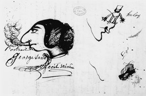George Sand rookt (1804-76) gekarikaturiseerd door zichzelf