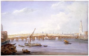Oude en nieuwe London Bruggen, Londen, 1831 door George Scharf
